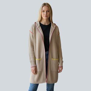 Anthropologie Kerri Rosenthal Beige Smiley Face Stitch Hooded Cardigan Med NWT
